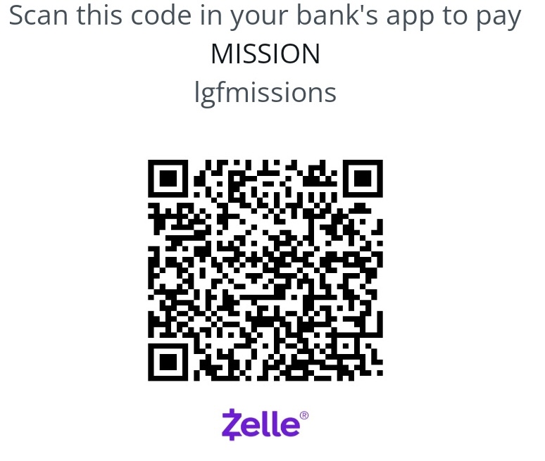 Código QR de Zelle para donar a LGF Mission Support